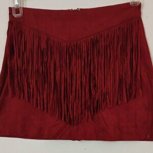Forever 21 Dark Red Western Faux Suede Miniskirt Size S Zip closure Long Fringe
